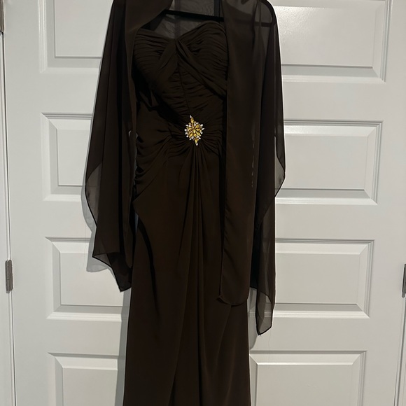 Bari Jay Brown Strapless Dress with Jeweled Accent - Picture 9 of 12